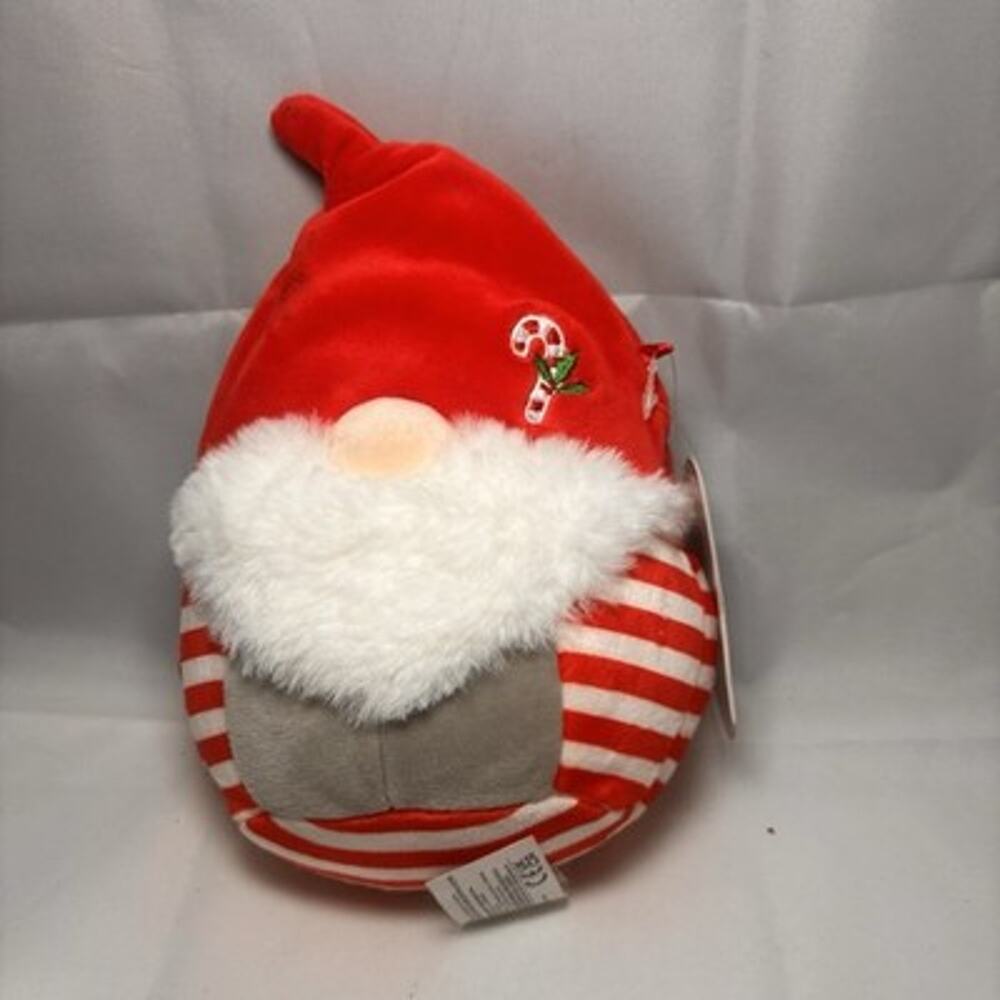 Squishmallows Gianni Christmas Gnome Plush 9” Candy Cane Holiday NWT Red White